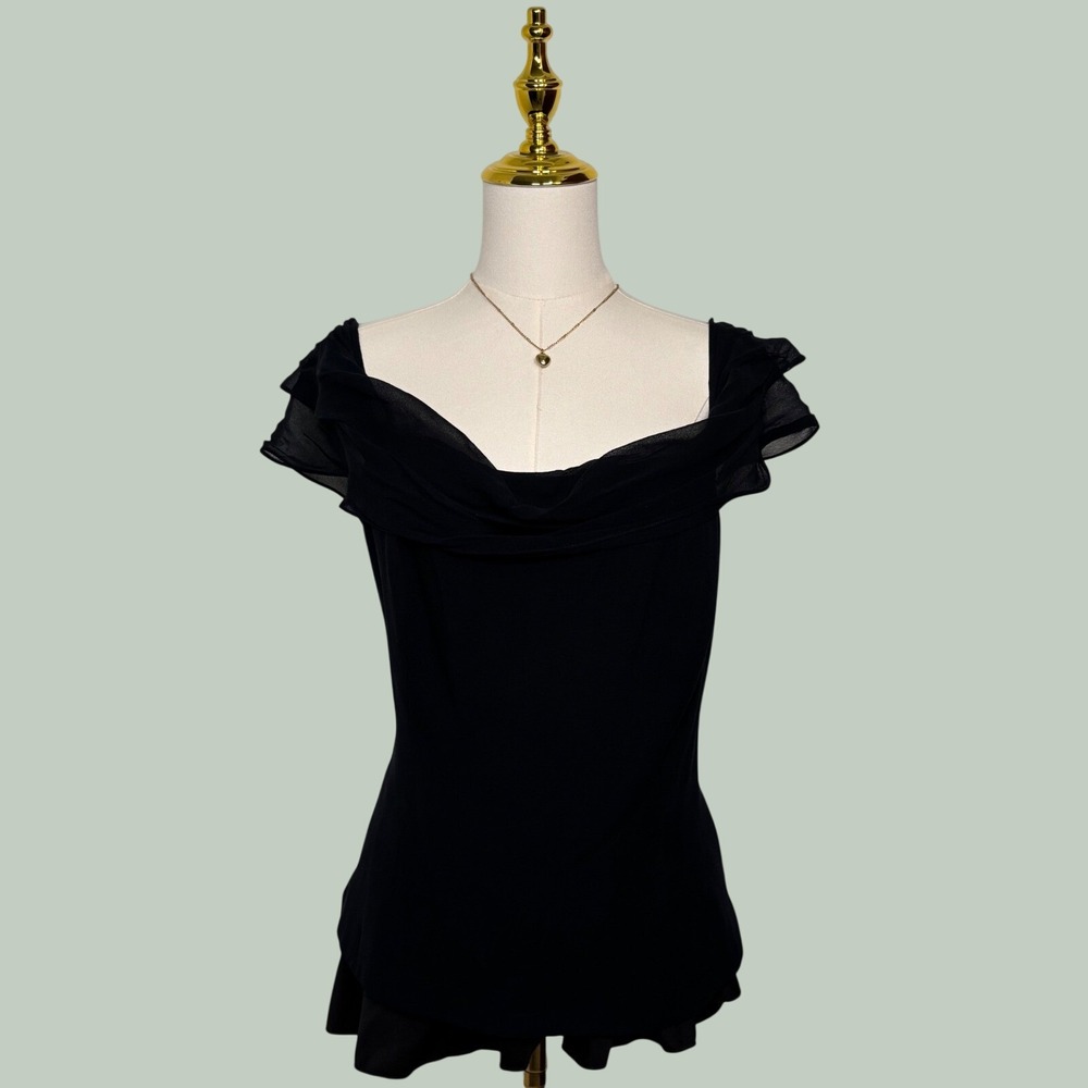 vintage 90s chetta b black blouse off shoulder sheer coquette romantic goth chic